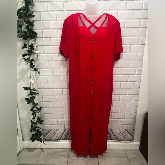THE AVENUE women’s short sleeve button down maxi red dress /size 18 - Picture 5 of 12